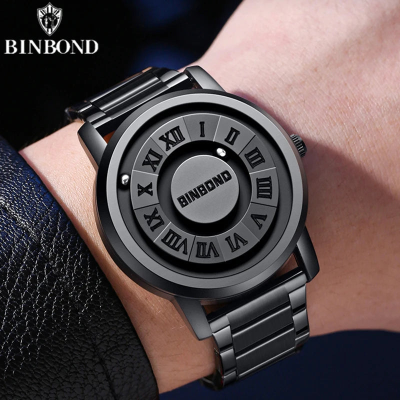 BINBOND B234 Top Luxury Men Quartz Watches Magnetic Levitation Hollow Out Stainless Steel Waterproof Men Watch Relogio Masculino