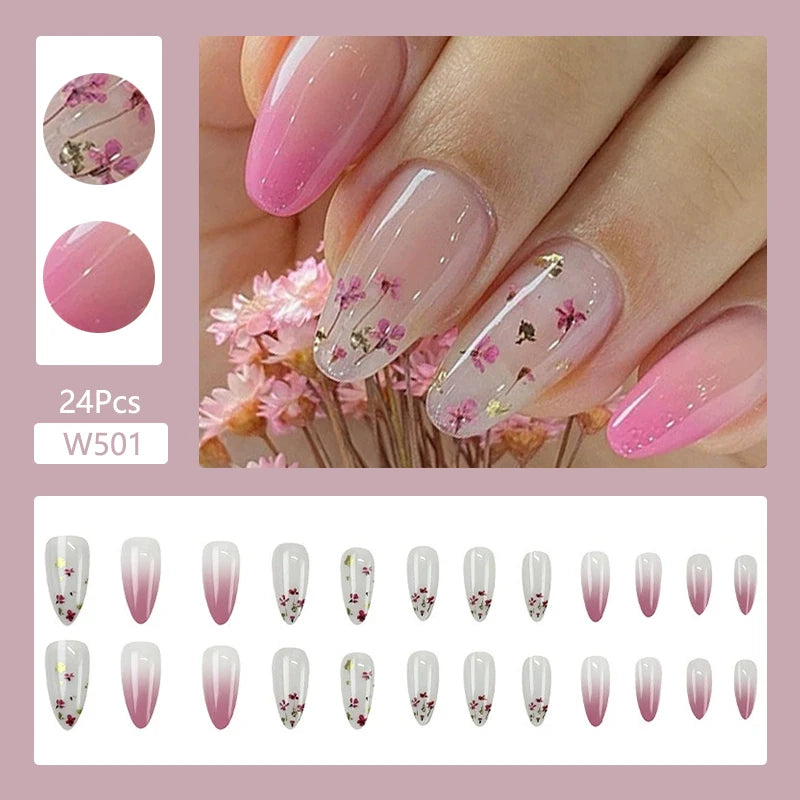 24Pcs/Set Cute and Playful Wearing False Nails French Design Fresh Press on Nail Art Removable Fake Nails