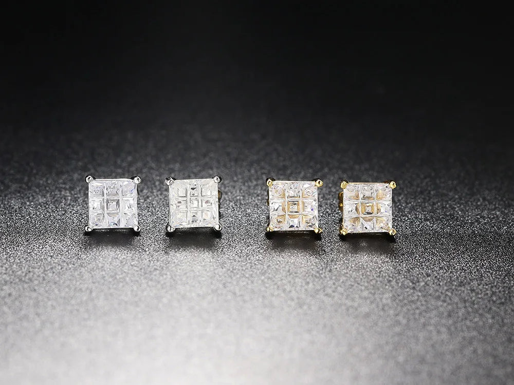 Hippie Sparkling Square Zirconia Earrings For Women Punk Gold Color Plated Charm Earings Gift Hiphop Jewelry Accessories OHE108