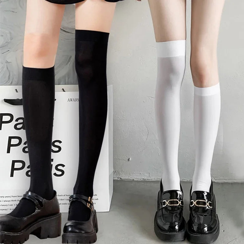 Fashion Black White Soild Color Long Socks Women Over Knee Thigh High Over The Knee Stockings Lolita Ladies Girls Warm Knee Sock