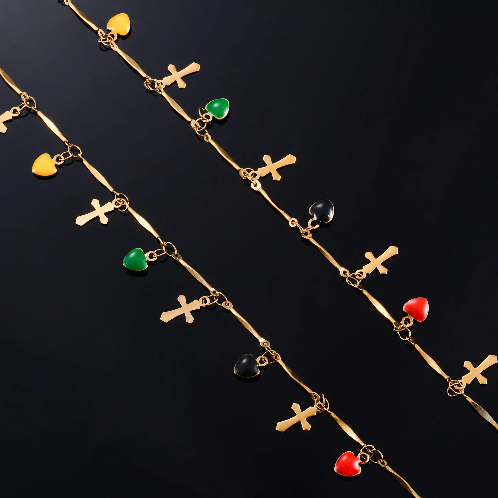 Colorful Heart Cross Stainless Steel Necklace Neck Chain for Women Gold Color Plated Bohemian Choker Metal Boho Jewelry Gift