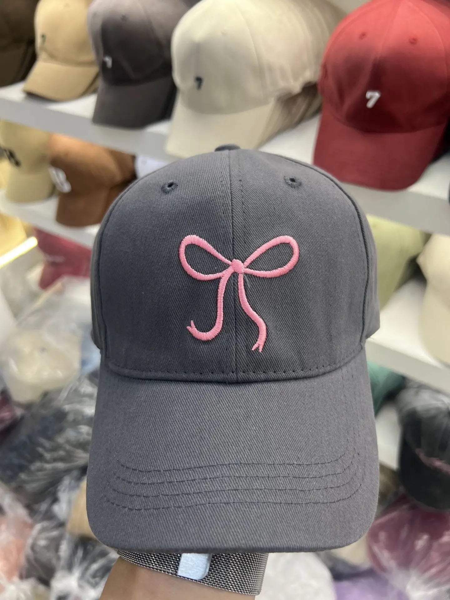 Sweet Bowknot Embroidery Baseball Hat For Women Solid Color Korean Girl Peaked Cap Outdoor Soft Cotton Snapback Sun Visors Hat