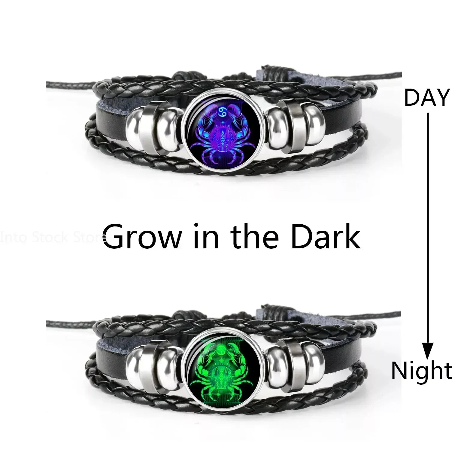 Gemini Leo Libra Scorpio Sagittarius 12 Constellation Luminous Bracelet Leather Bracelet Zodiac Charm Jewelry Bracelet for Men
