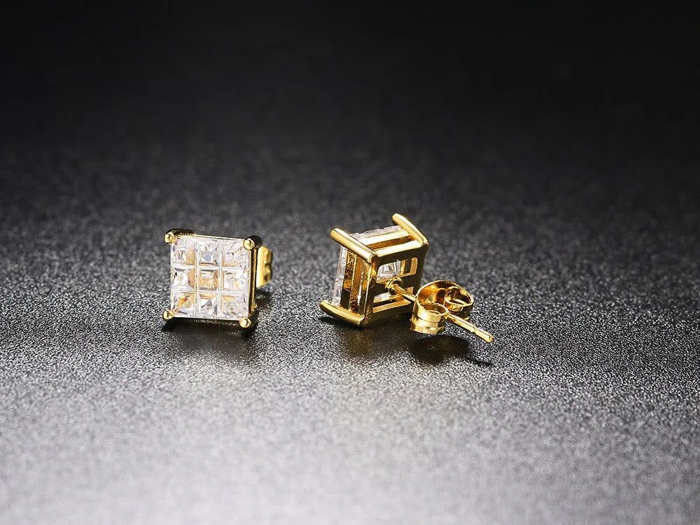 Hippie Sparkling Square Zirconia Earrings For Women Punk Gold Color Plated Charm Earings Gift Hiphop Jewelry Accessories OHE108