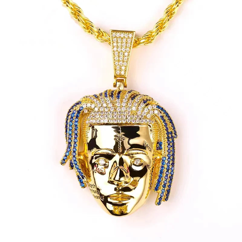 Hip Hop Rap Rapper Xxx Tentacion Pendant Necklace Iced Out Crystal Pendant Fashion Cool Jewelry Gifts for Men