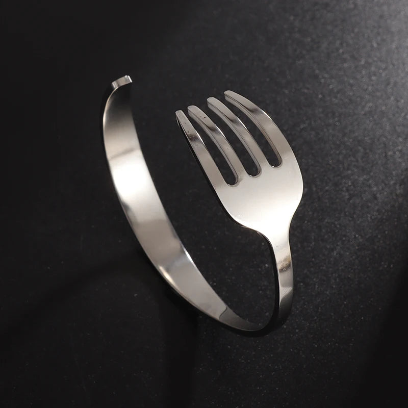 Creative Design Cutlery Knife Fork Men Bangles Women Stainless Steel Friendship Arm Cuff Open Bracelet Fun Trend Jewelry