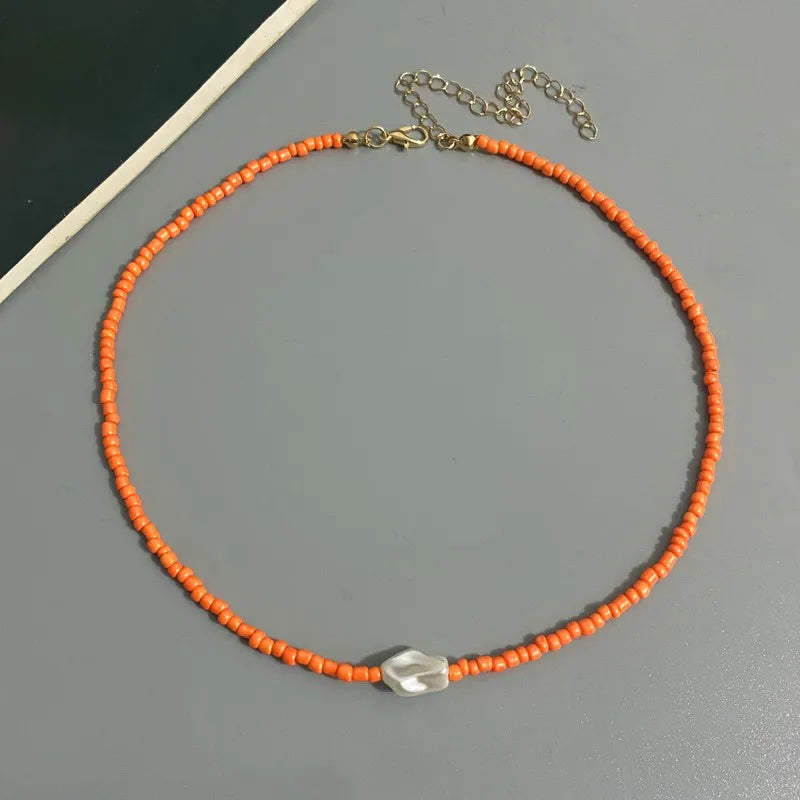 Fashion Boho Beads Necklace Women Imitation Pearl Seed Beaded Strand Short Choker Necklace Handmade Female Jewelry Wholesale
