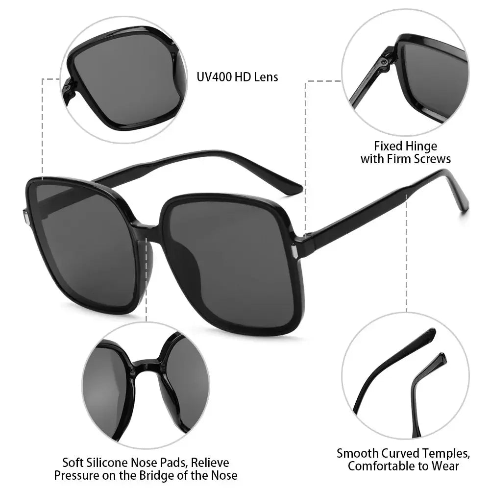 Oversized Sunglasses for Women Luxury Vintage Square Sun Glasses Classic UV400 Big Frame Lady Eyewear