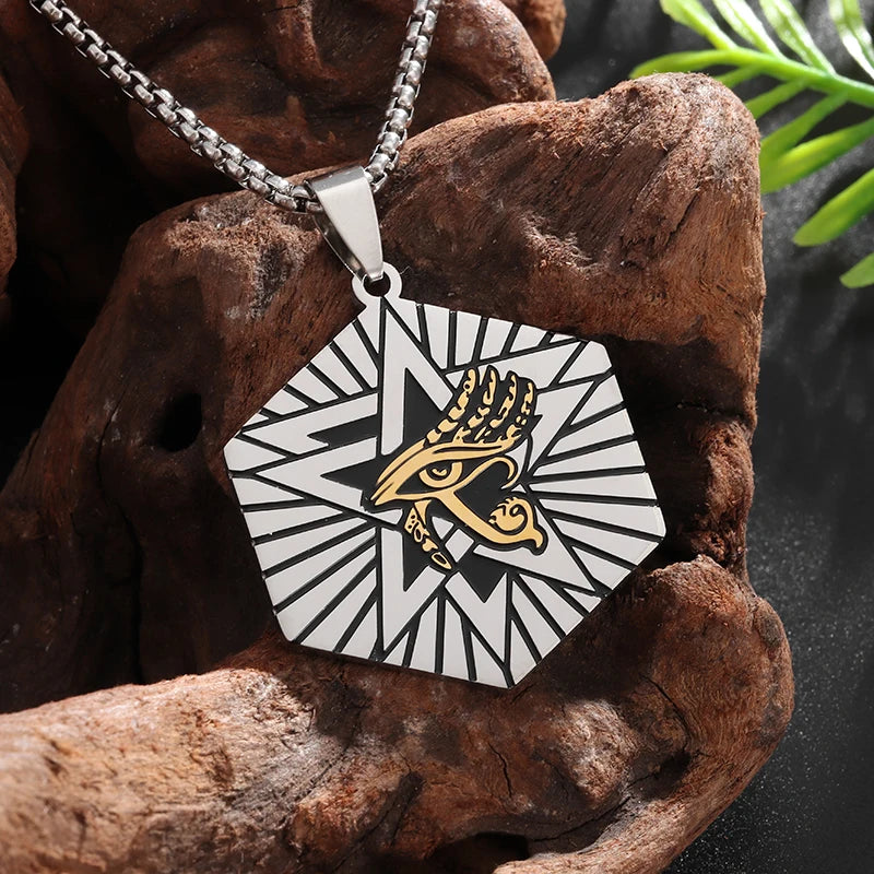 Shining Iced Out Ancient Egyptian God Eye of Horus Cross Pendant Necklace for Men and Women Hip Hop Trendy Amulet Jewelry Gift
