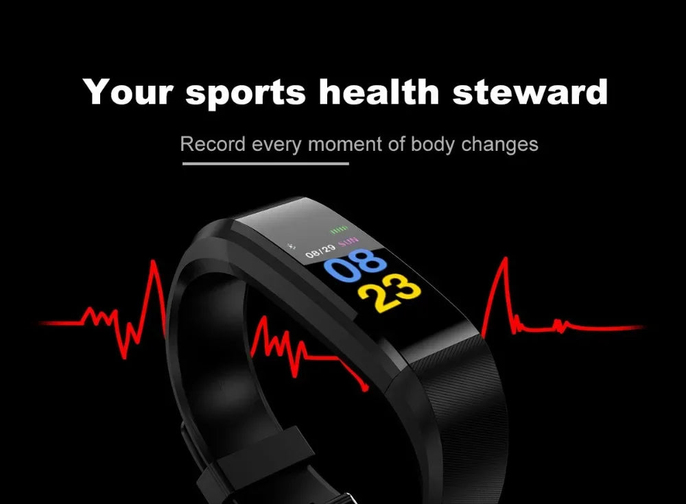 Smart Watch 115Plus Bracelet Heart Rate Blood Pressure Band Fitness Tracker Smartwatch Bluetooth Wristband