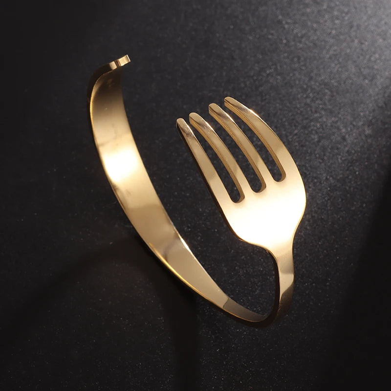 Creative Design Cutlery Knife Fork Men Bangles Women Stainless Steel Friendship Arm Cuff Open Bracelet Fun Trend Jewelry