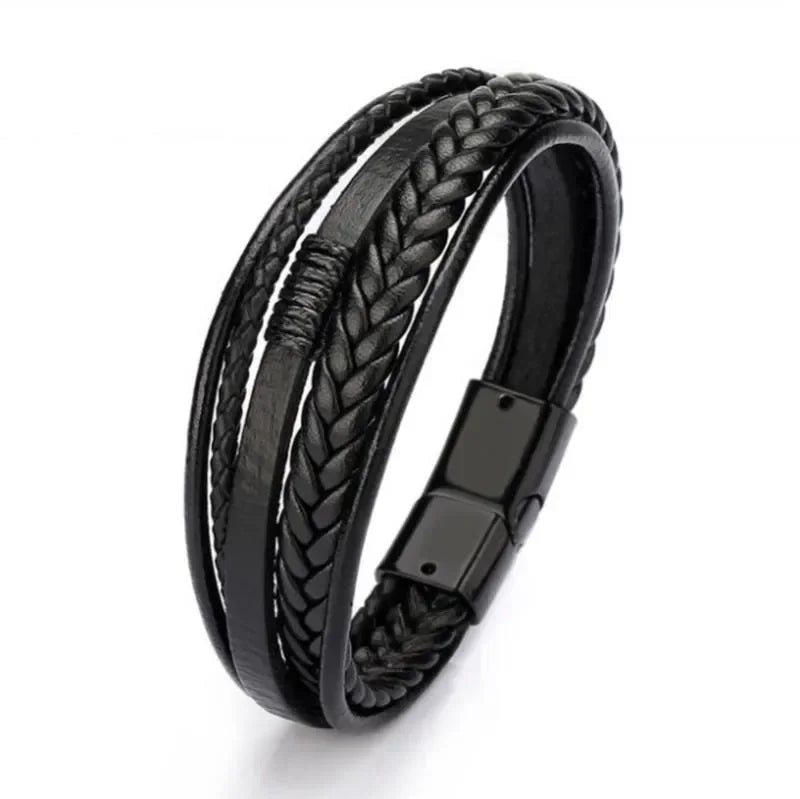 Fashion Star of David Multilayer Leather Braided Bracelet with Magnetic Clasp Men\\\\'s Vintage Judaica Amulet Jewelry