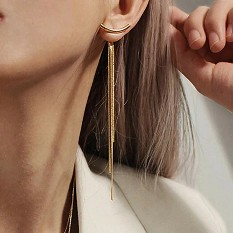 Trend Long Wire Tassel Thread Chain Climb Star Heart Beads Pendants Drop Earrings for Women Straight Hanging Ear Jewelry