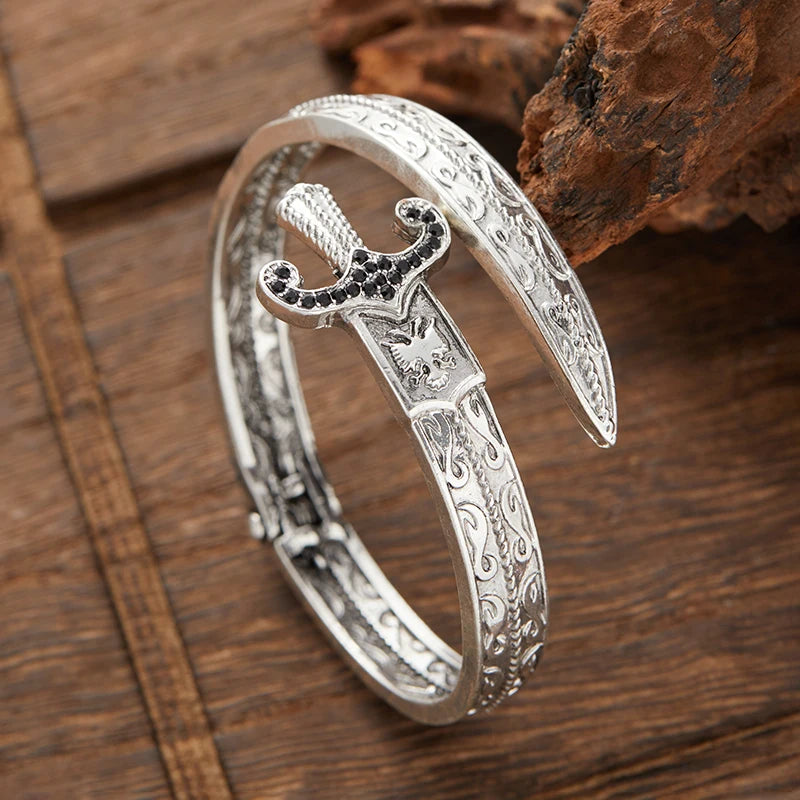 1pc Vintage Punk Gothic Geometric Opened Sword Cuff Bangle Bracelet Personality Couple Gift for Men Hiphop Party Jewelry