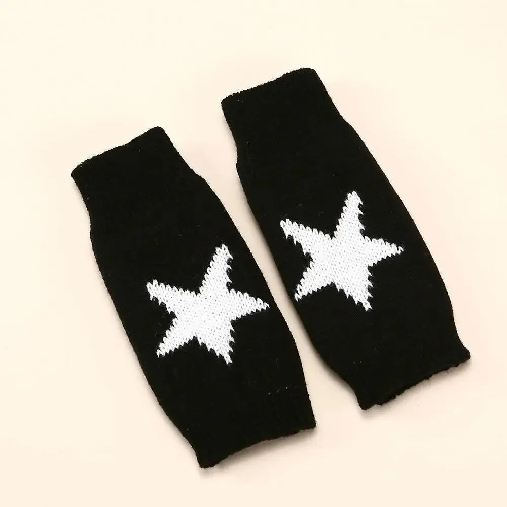 2024 Y2k Knitted Gloves Half Finger Star Gloves Winter Warm Woolen Pentagram Soft Hand Fingerless Emo Gloves Preppy Mittens