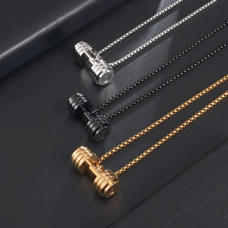 Stainless Steel Barbell Dumbbell Pendant Men's Fitness Bodybuilding Necklace Women's Gym Casual Sports Jewelry