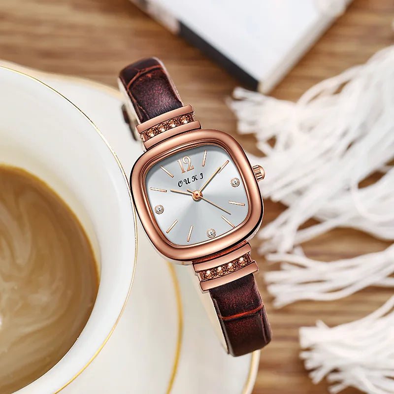 Small Square Watch with Rhinestones for Women Simple Casual Fashion Small Green Quartz Watch Ladies Wrist Watches Reloj Mujer