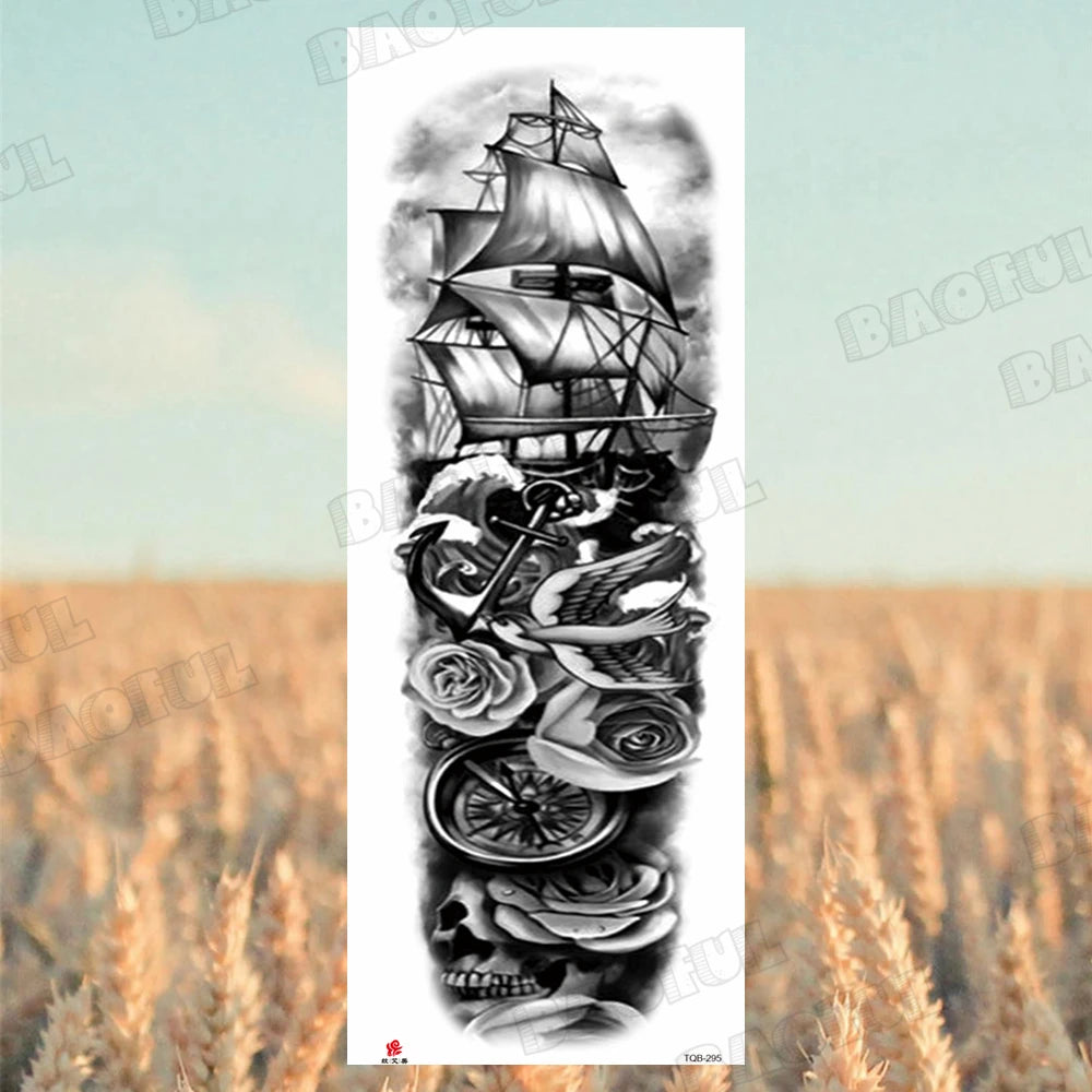 Arm Sleeve Temporary Tattoos For Women Men Realistic Wolf Lion Rosette War Maori Flower Fake Tattoo Stickers Sexy Thigh Tatoos