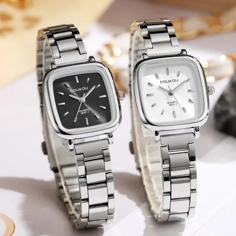 New Brand Ladies Watch Versatile Korean Female Student Small Square Quartz Watch Adjustable Stainless Steel Strap Wristwatches