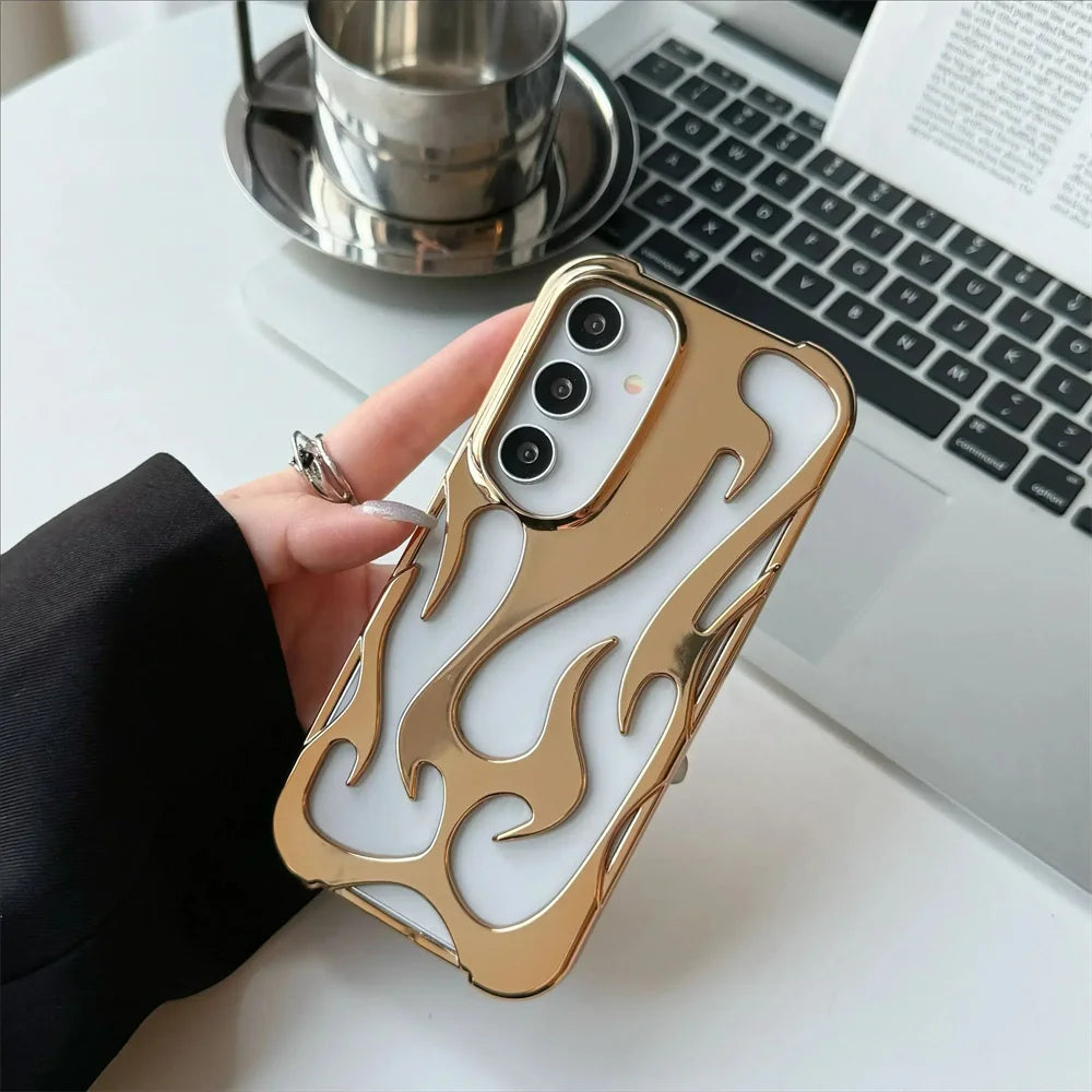Fashion Hollow Slim Flame Pattern Soft Case For Samsung Galaxy S25 S24 Ultra S22 S23 A54 A55 A16 A15 A14 A06 Shockproof 3D Cover