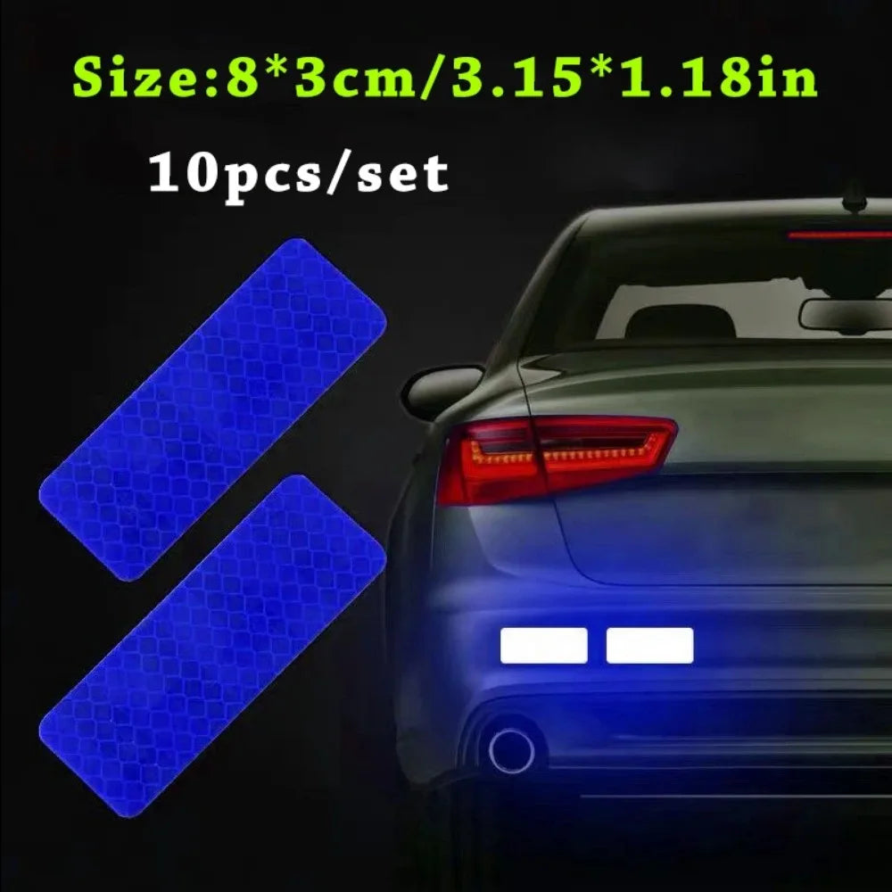 10pcs Car Bumper Reflective Stickers Reflective Warning Strip Tape Secure Reflector Stickers Decals Safety Warning 3*8CM