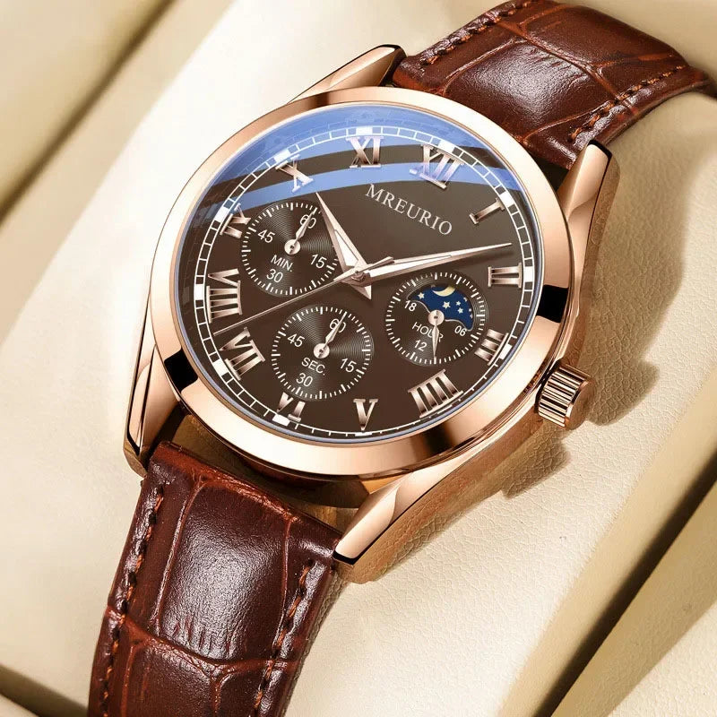 GENEVA High Quality Men's Luxury Belt Fashion Quartz Watch Men Round Business Student Sport Waterproof Glow