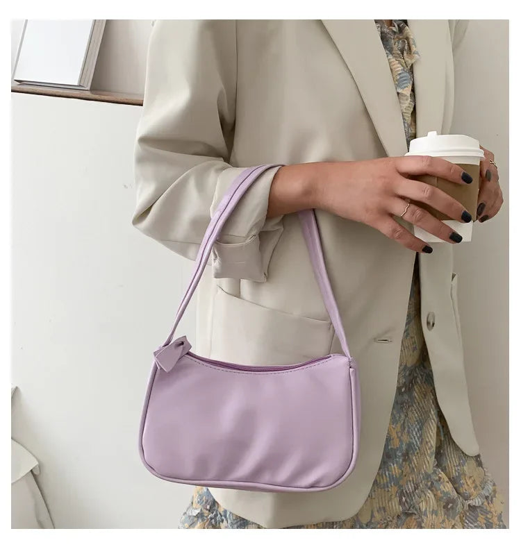 New PU Leather Women's Handbags Solid color Underarm Bag Fashion Armpit Shoulder Bag Simple Design Girls Small Shoulder Bags