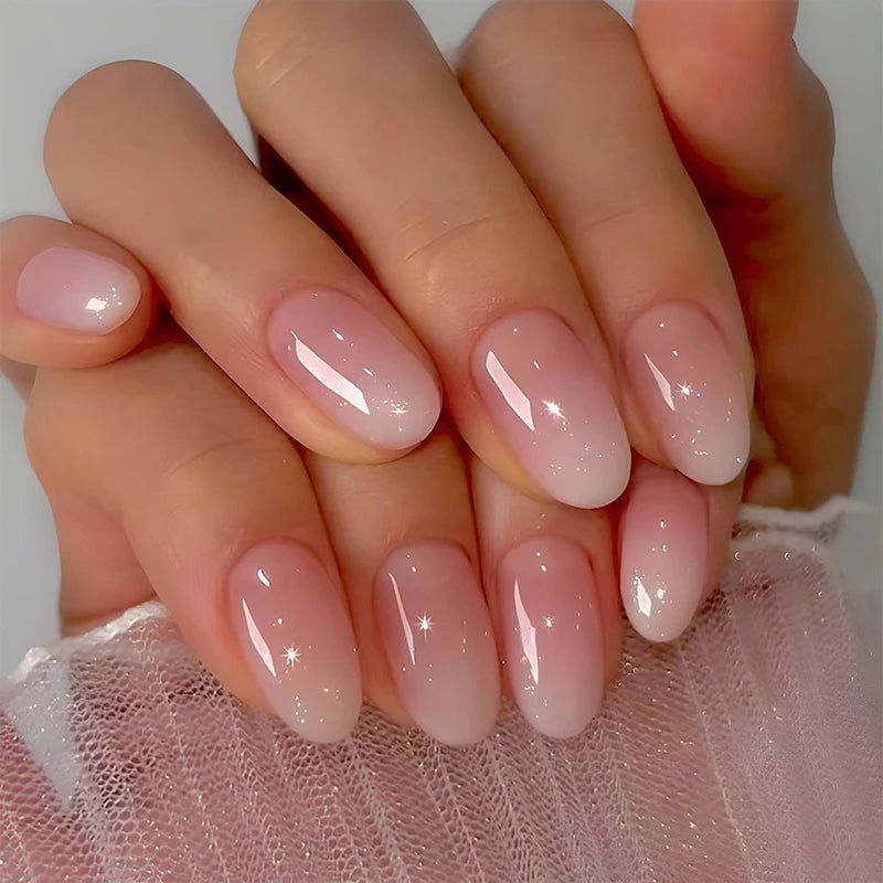 24pcs Milky Jelly Gradient Fake Nails French Nail Waterproof Faux Medium Coffin False Nails Fingernails Press On Nails Tips