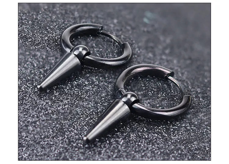 Rock Cone Pendant Hoop Earrings Women Men Stainless Steel Geometric Cartilage Single Earring Hip Hop Piercing Jewelry