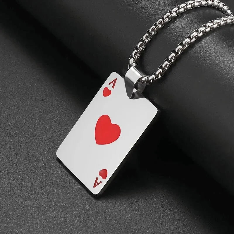 Hip-Hop Iced Out Spades Playing Card Necklace Men\'s Personalized Street Hip-Hop Rock Trend Jewelry Cool Luck Necklace