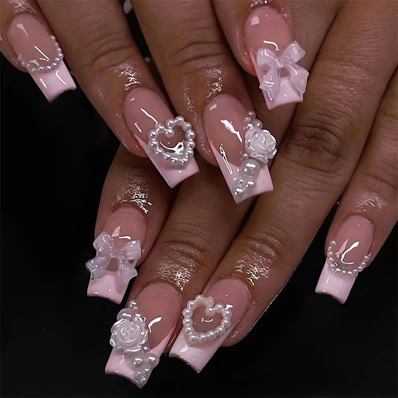 24pcs Milky Jelly Gradient Fake Nails French Nail Waterproof Faux Medium Coffin False Nails Fingernails Press On Nails Tips