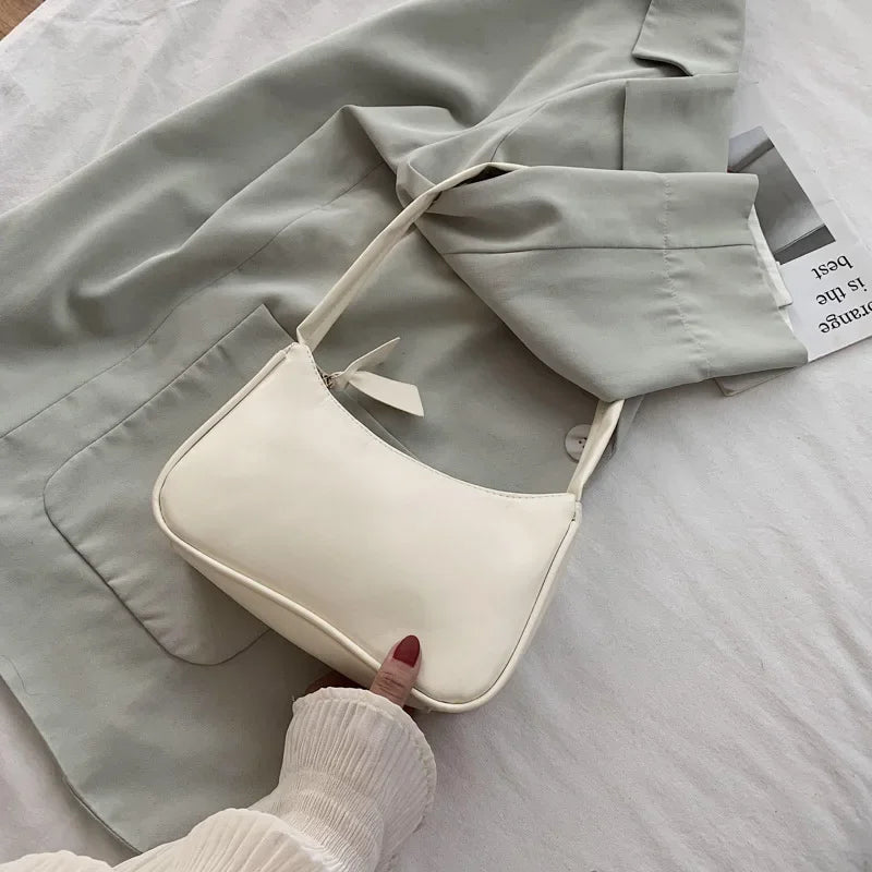 New PU Leather Women's Handbags Solid color Underarm Bag Fashion Armpit Shoulder Bag Simple Design Girls Small Shoulder Bags