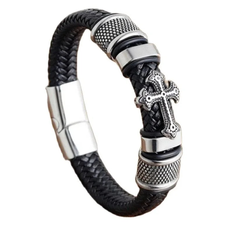Men\\\\'s Classic Black Leather Bracelet Metal Magnetic Buckle Fashion Bracelet Jewelry Casual Daily All-Match Jewelry