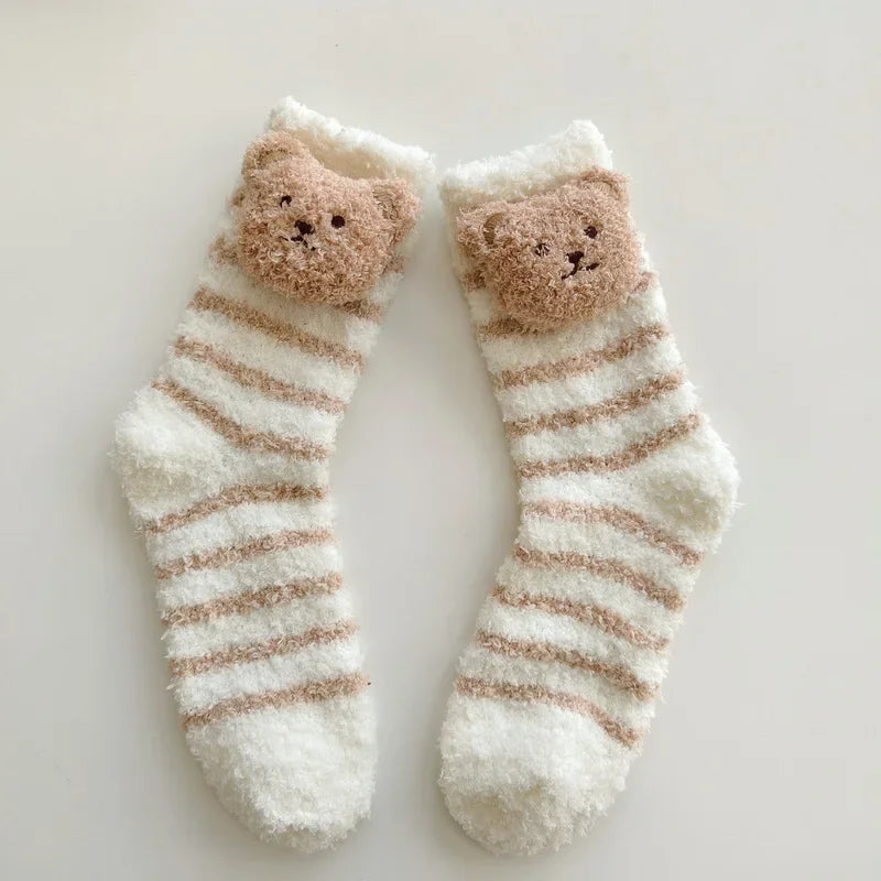 Coral Velvet Women's Winter Thickened Plush Warm Comfortable Sleeping Sock Cute Cartoon Lovely Floor Socks Nice Plus Stockings