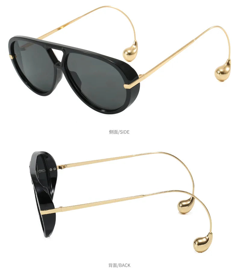 2025 New Oversized Pilot Oval Punk Sunglasses for Women Luxury Vintage Double Beam Sun Glasses Lady Mens Outdoor Eyewear UV400