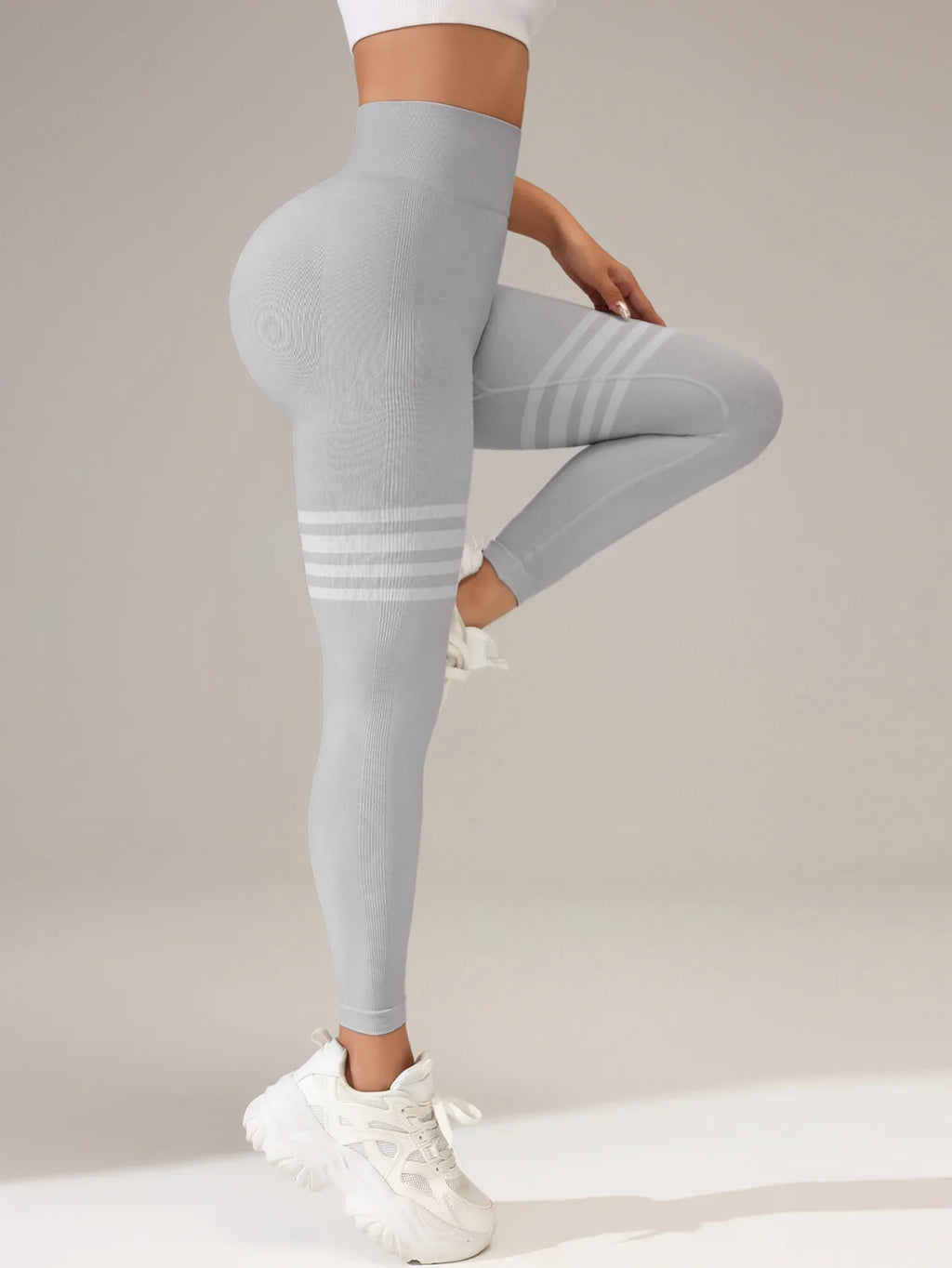 Women Seamless Stripe Yoga Leggings Sexy High Waist Tummy Control Scrunch Butt Lifting GYM Workout Pants Outdoors Sports Fitness