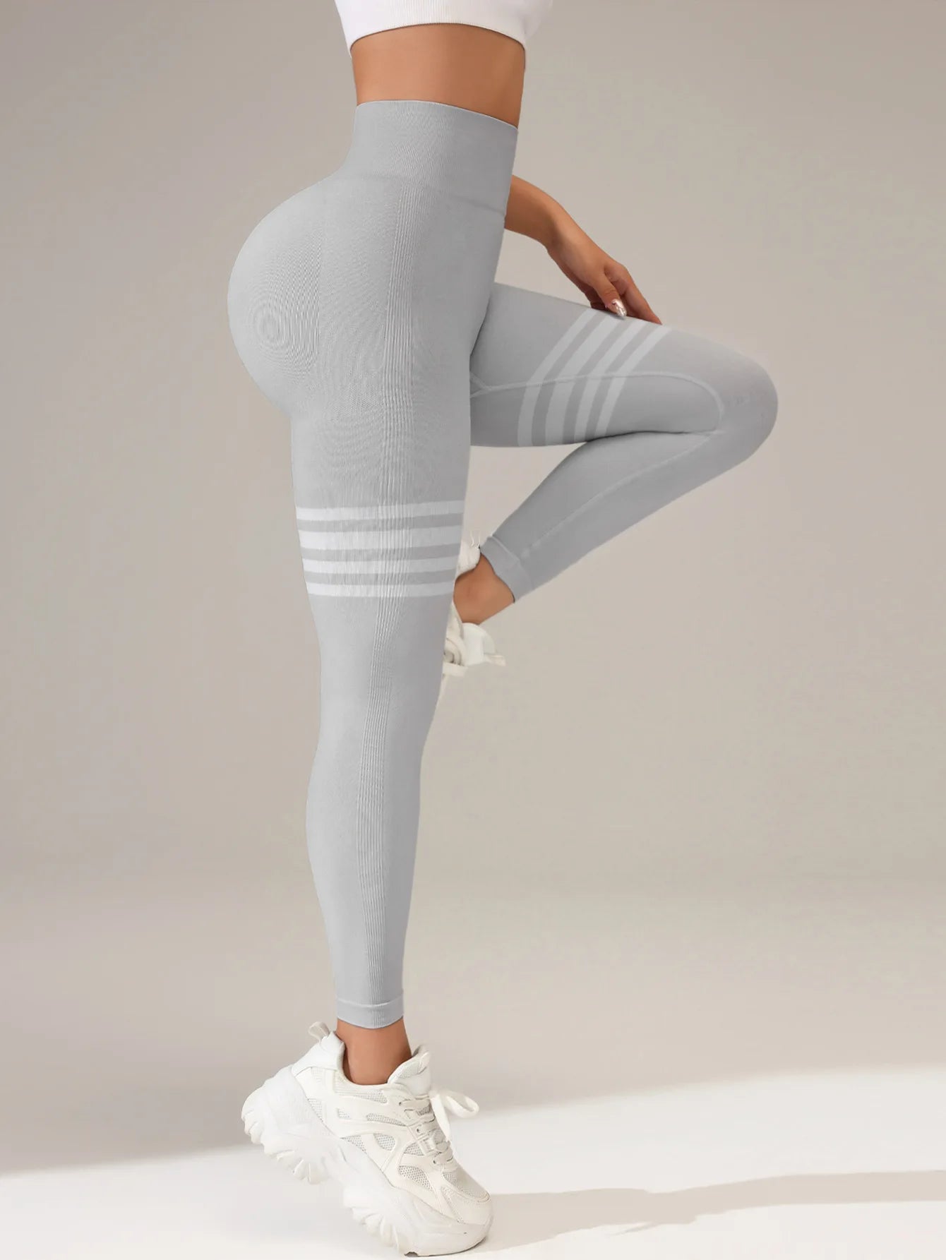 Women Seamless Stripe Yoga Leggings Sexy High Waist Tummy Control Scrunch Butt Lifting GYM Workout Pants Outdoors Sports Fitness