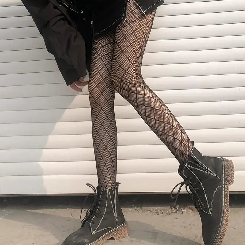 Lolita Girls Cute Pentacle Print Tights Women Sexy Gothic Punk Magical Five-Pointed Star Mesh Fish Net Pantyhose Body Stockings