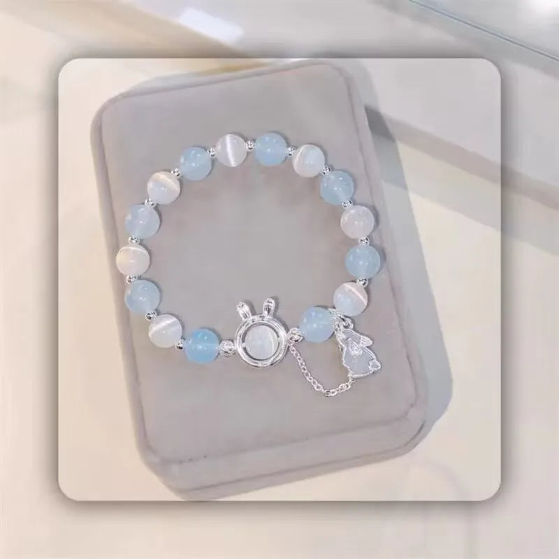 White Moonlight Stone Crystal Bracelet for Women Girls Luxury Imitation Opal Beaded Elastic Charm Bracelet Jewelry Gifts