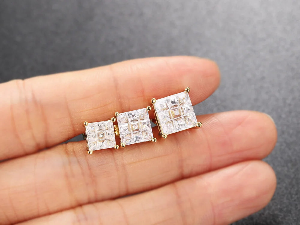 Hippie Sparkling Square Zirconia Earrings For Women Punk Gold Color Plated Charm Earings Gift Hiphop Jewelry Accessories OHE108