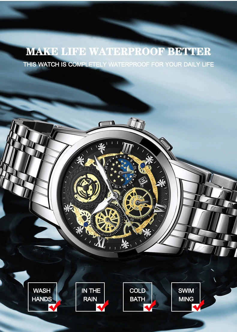 BINBOND Luxury Fashion Casual Quartz Men Watch Stainless Steel Strap Luxury Dial Luminous 30M Waterproof Business Men Wristwatch