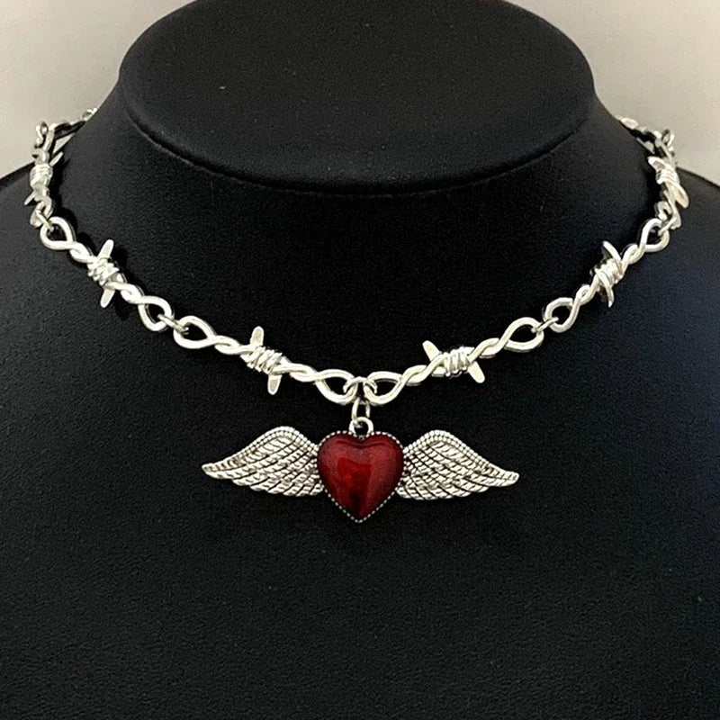 Sacred Heart necklace, small wire necklace, women's hip-hop, gothic, punk style, barbed wire, small thorn chain necklace, gift