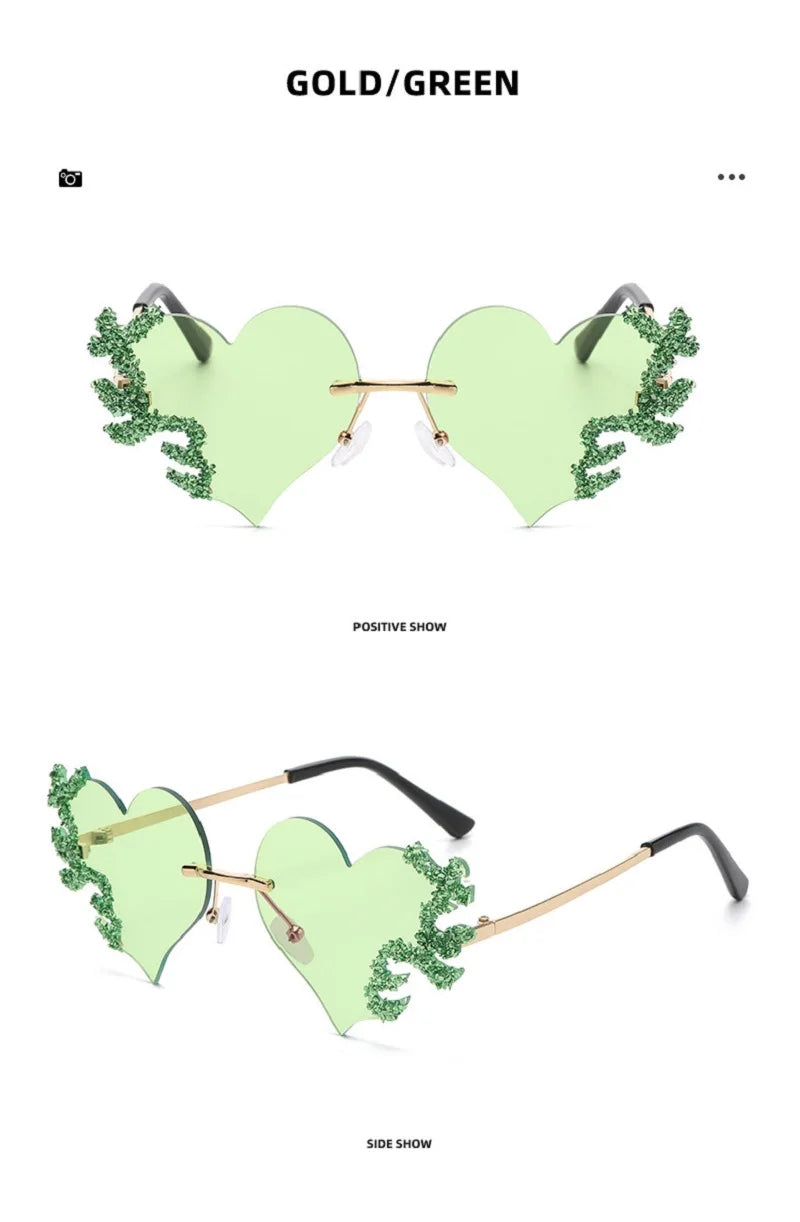 2024 Fashion Heart Shaped Sunglasses Luxury Diamond Funny Personality Rimless Sun Glasses Halloween Party Christmas Decoration