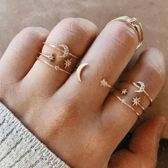 Vintage Korean Gold Silver Color Pearl Rings Set Jewelry For  Girls Butterfly Hollow Heart  Ring For Women Accessories