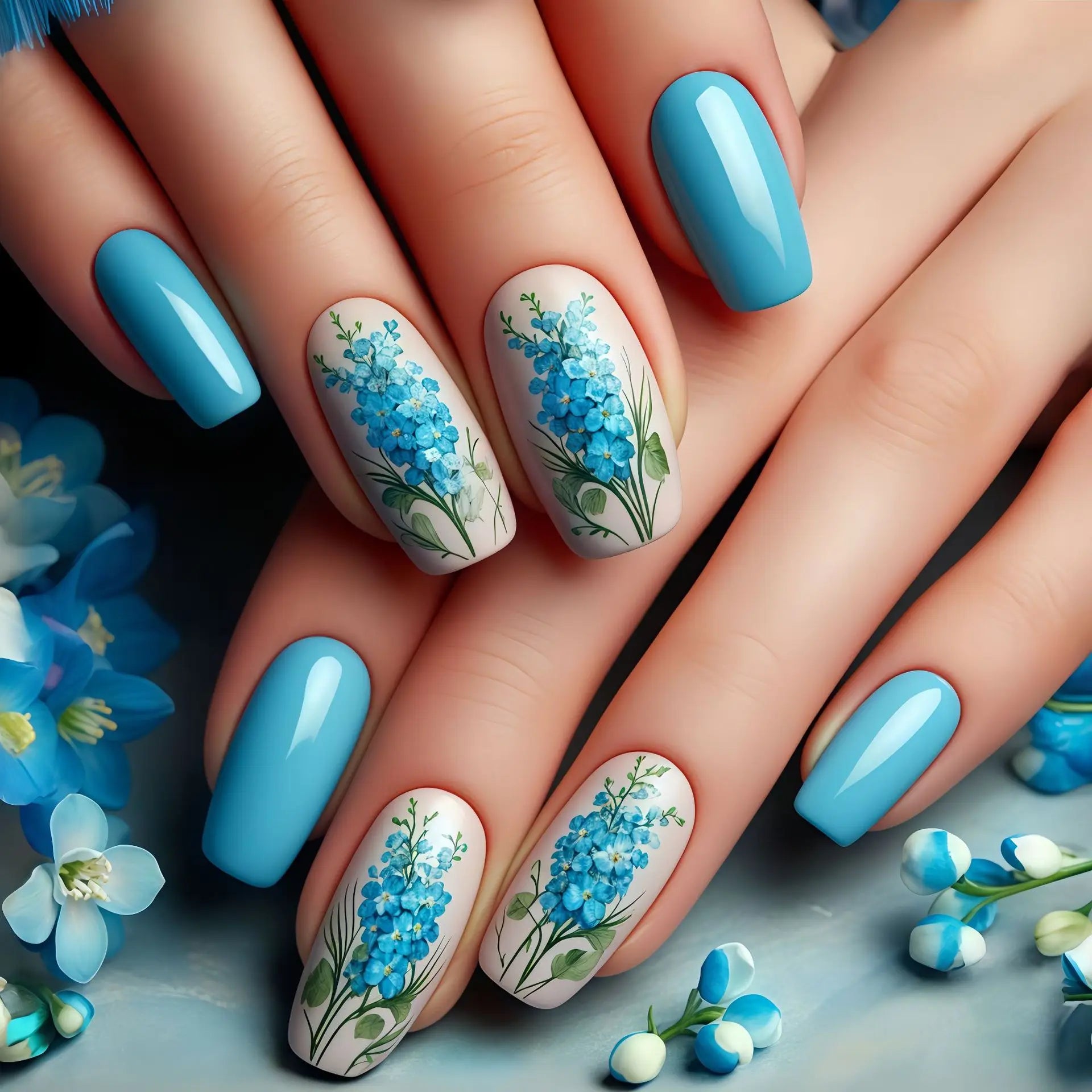 24pcs Mini Flower Press on Nails with Glue Painting Floral Acrylic Fake Nails Spring Design Short Square False Nails for Girls