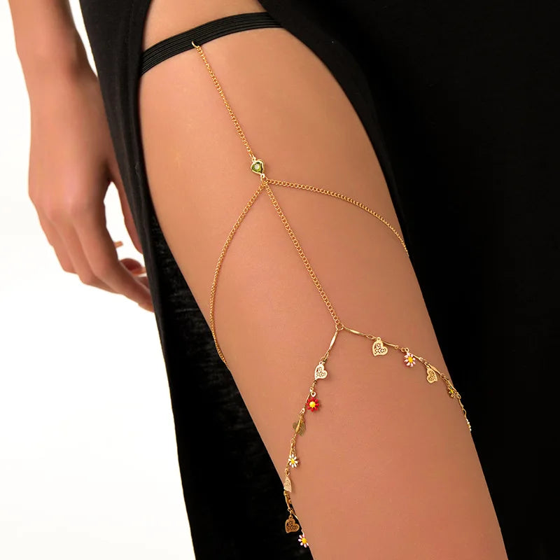 Fashion Summer Bohemian Thigh Chain Simple Sexy Body Chains for Women Double-layer Metal Leg Chain Festival Jewelry Accesorios