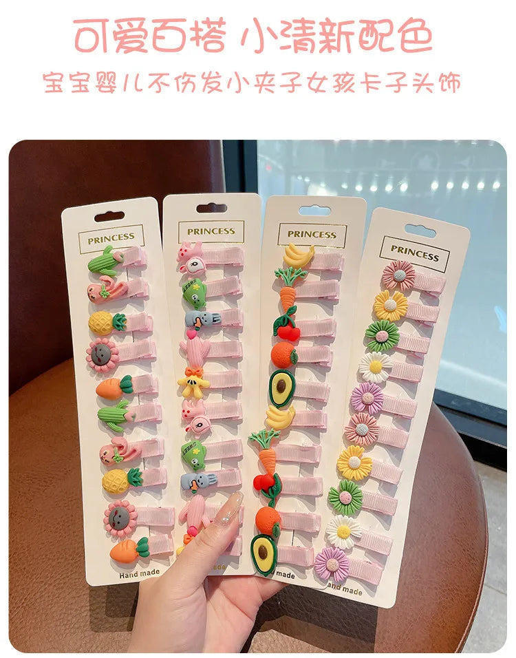 10 PCS Children Hairpin Fruit Hair Clips Baby Side Bangs Clip for Kawaii Girls Headdress Hair Accessories Baby Bows 2023 New