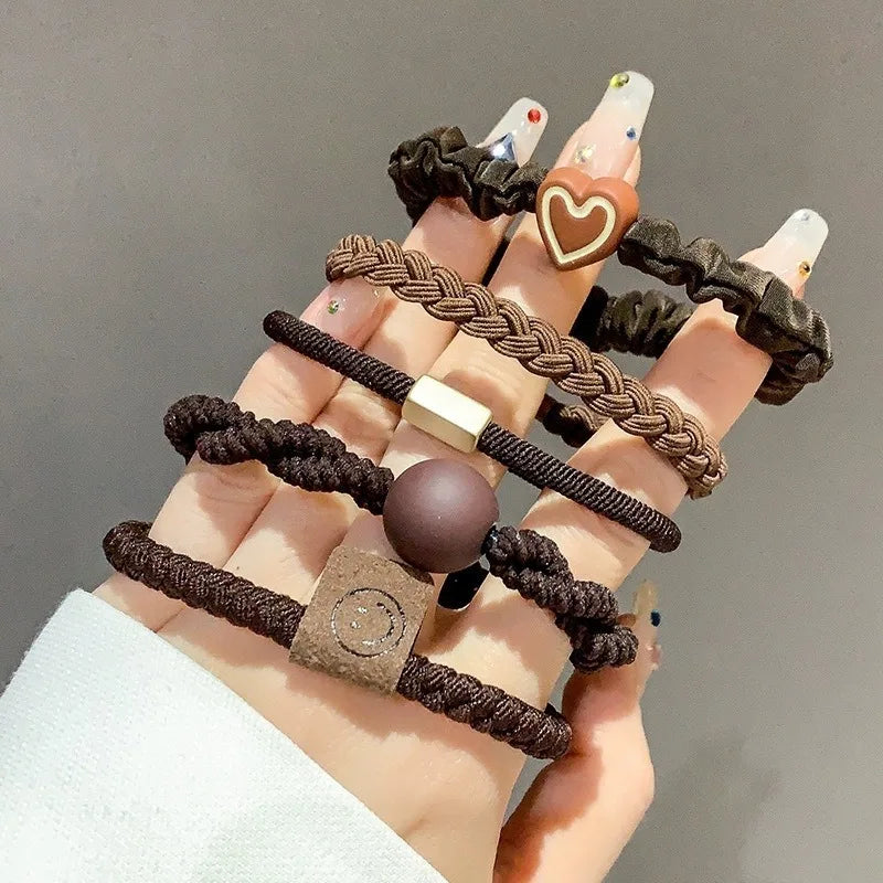 5pcs/Bag Women High Elastic Seamless Hair Rope Durable Bowknot Headbands No Crease Ponytail Holder Rubber Band Hair Accessories