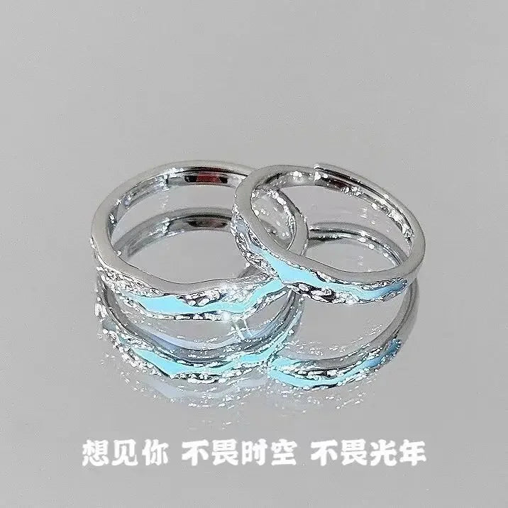 Mint Green Matching Couple Friendship Lover Open Adjustable Rings Set Minimalist Engagement Wedding Rings Lovers Kit