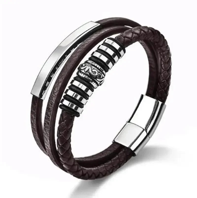Hexagram Leather Bracelet Star of David Handwoven Double Layer Leather Magnetic Buckle Bracelet Judaism Amulet Jewelry for Men
